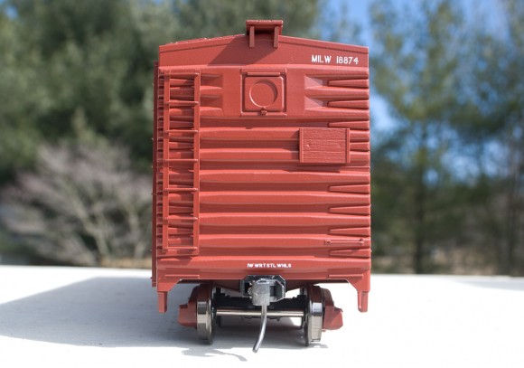 Weaver Milwaukee Road Box Car - A End View with Lumber Door
